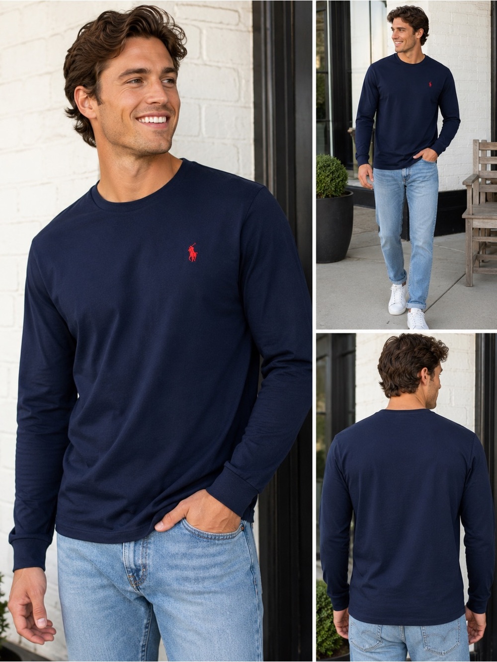 Polo by Ralph Lauren Navy Long-Sleeve Crewneck with Red Pony